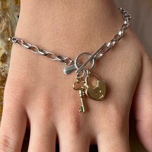 14k real solid yellow gold 925 Silver Heart Charm Bracelet​​​